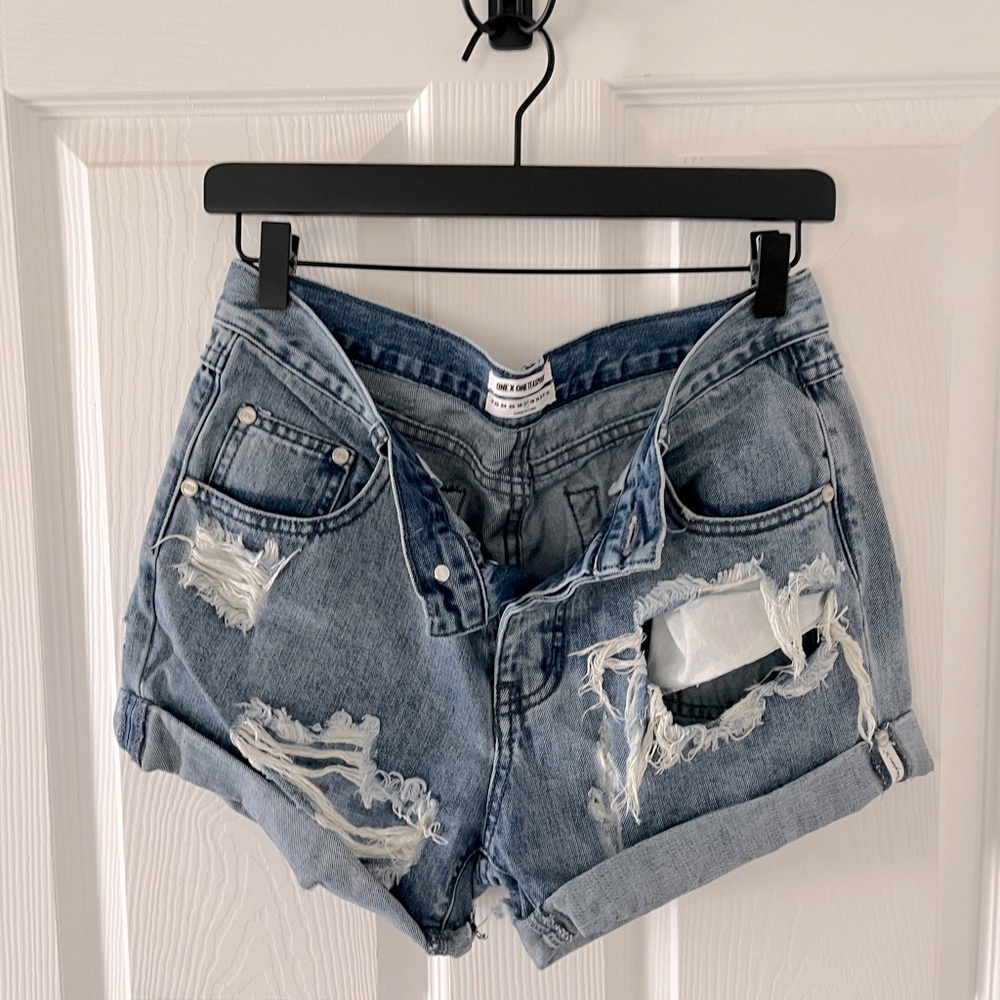 One Teaspoon Distressed Rolled Jean Shorts